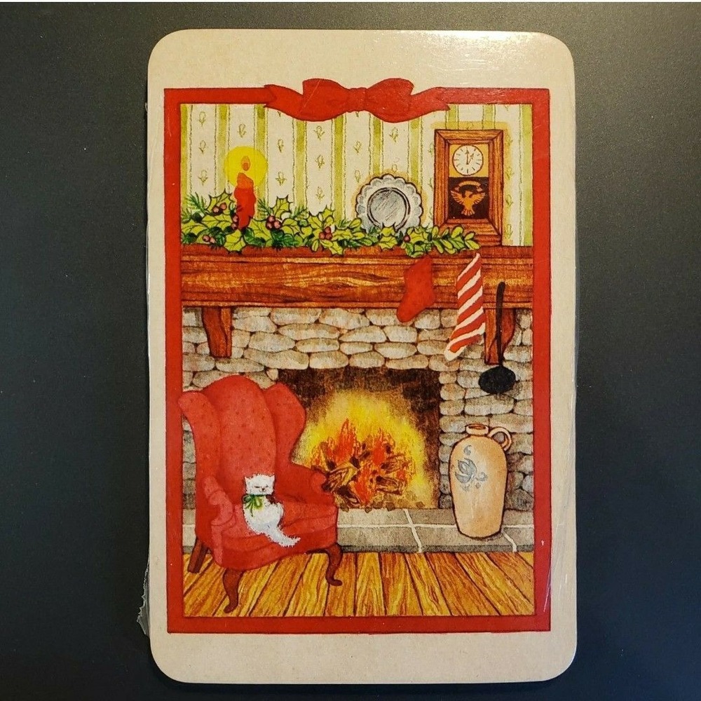 VTG Grand Award Christmas Postcards White Cat & Fireplace NEW Lot of 15 Sealed